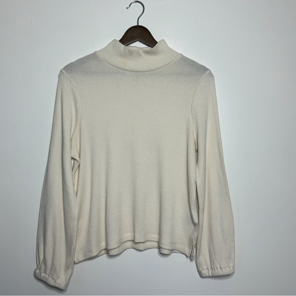 Madewell Ivory Ribbed Turtleneck Long-Sleeve Tee Size: M